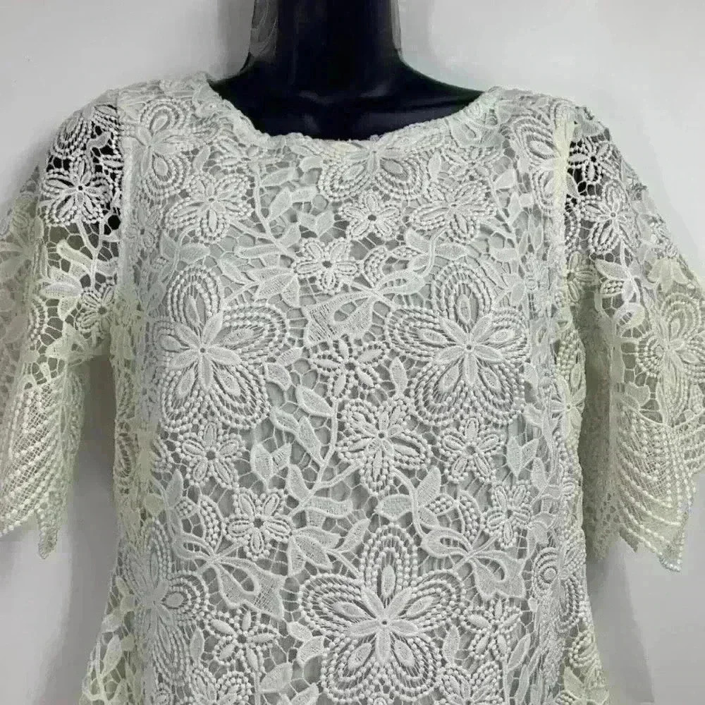 Anthropologie Women White Charleston Lace Scalloped Trim Mini Dress Size 2 - Picture 5 of 6